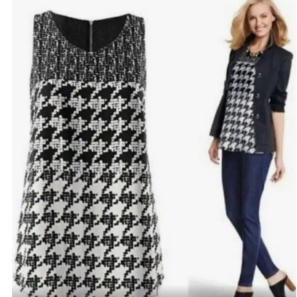 CAbi Broken Check Houndstooth Back Zip Tank